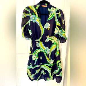 Vilagallo midi flare blue and green  floral dress size 44